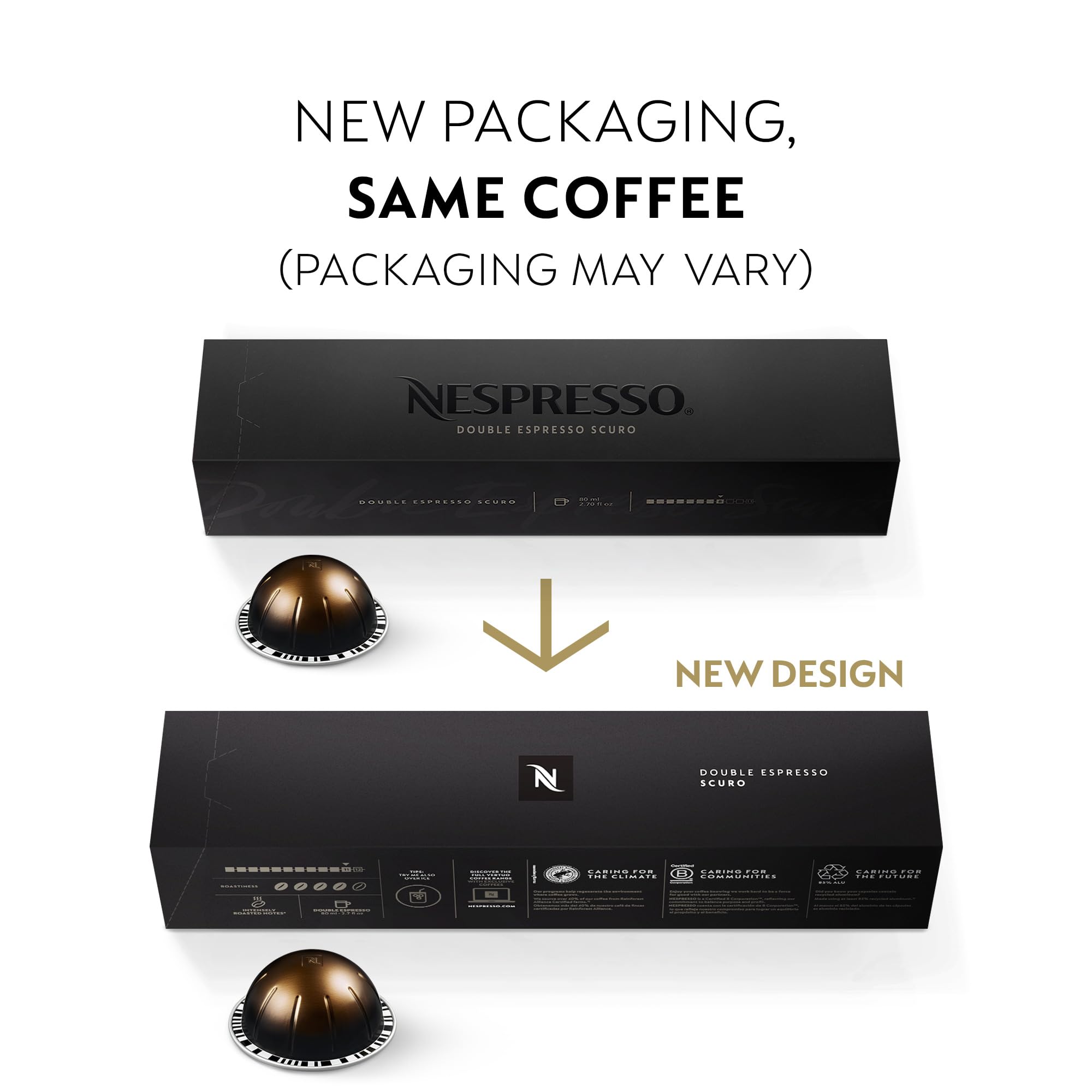 Nespresso Capsules Vertuo, Double Espresso Scuro, Dark Roast Espresso Coffee, 30-Count Coffee Pods, Brews 2.7oz.