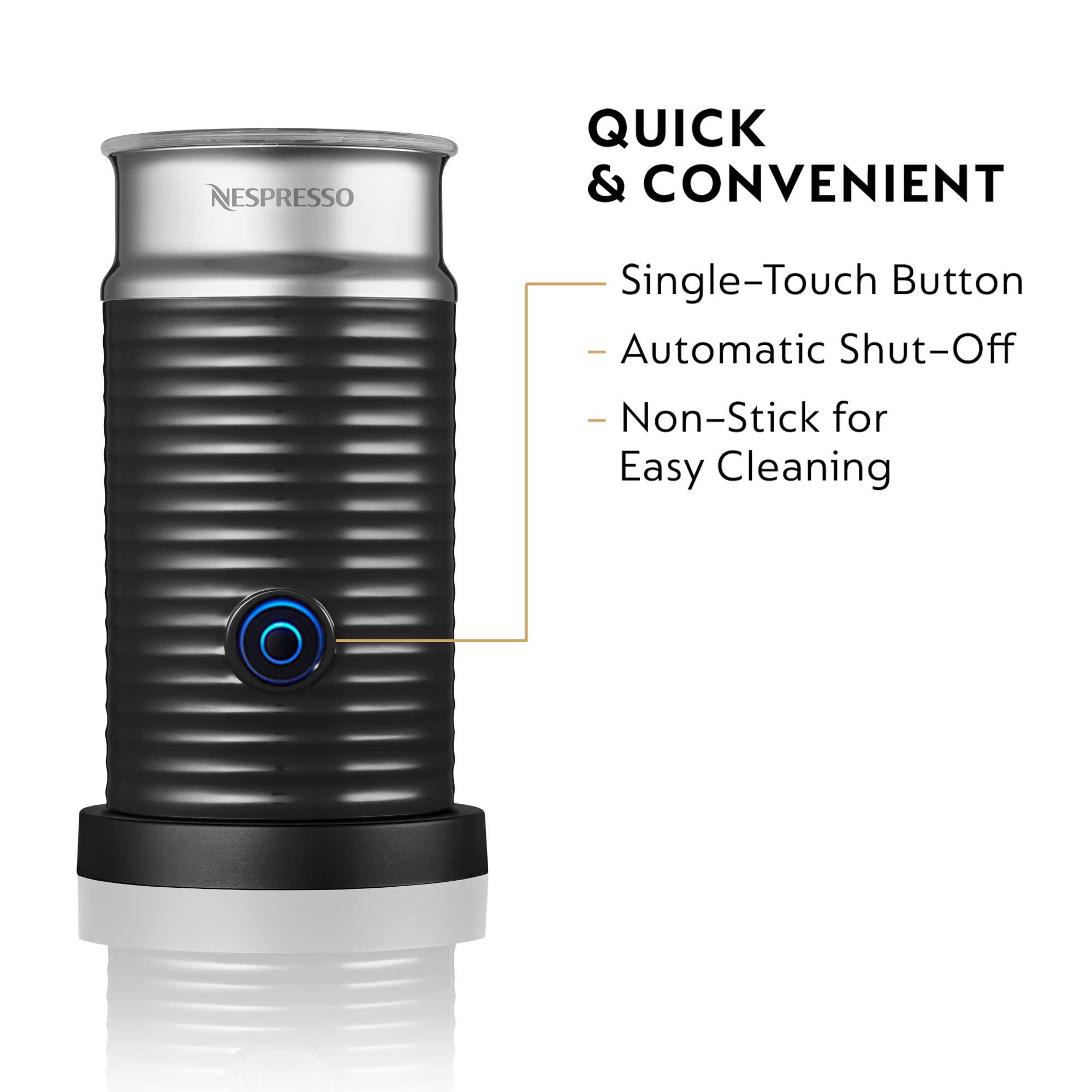 Nespresso Aeroccino 3 Milk Frother, Black, Steel