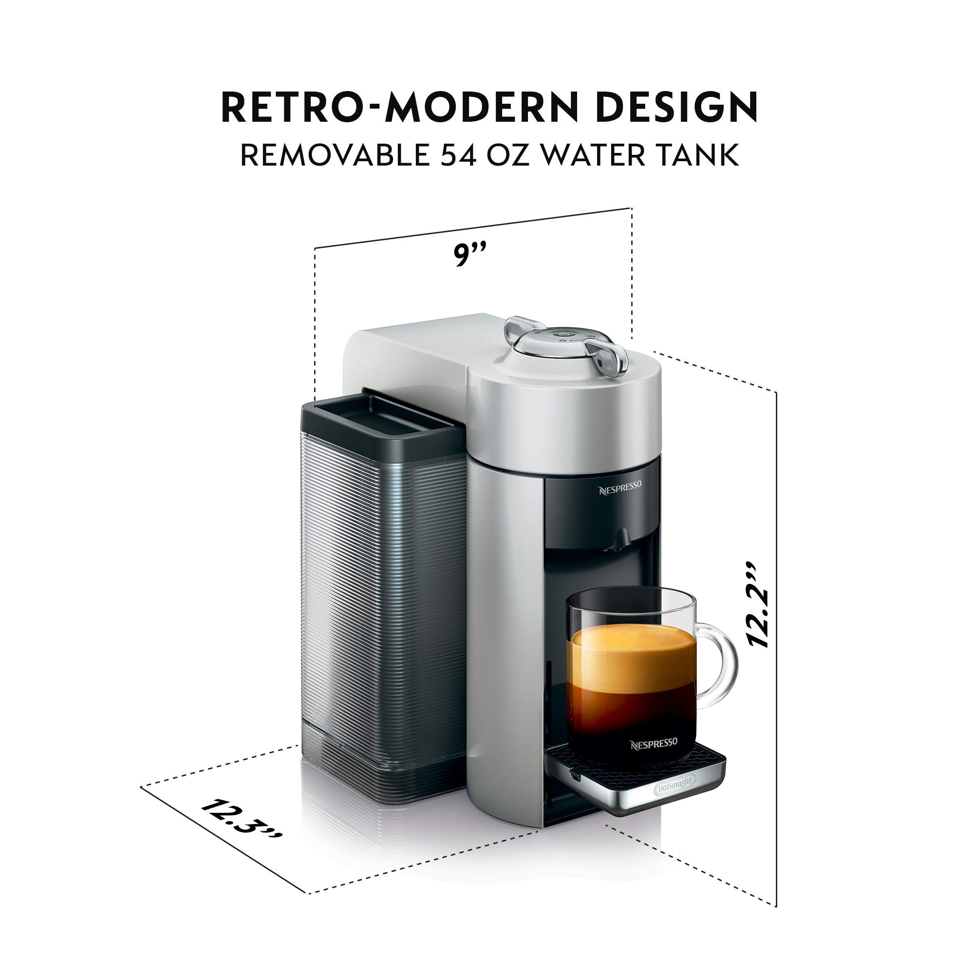 Nespresso Vertuo Coffee and Espresso Machine by De'Longhi, 1597 milliliters, Silver