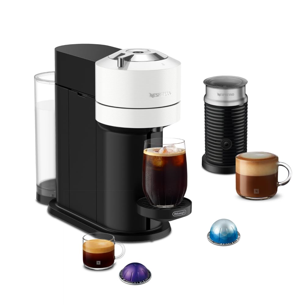 Nespresso Vertuo Next Coffee and Espresso Maker by De'Longhi with Aeroccino Milk Frother, White