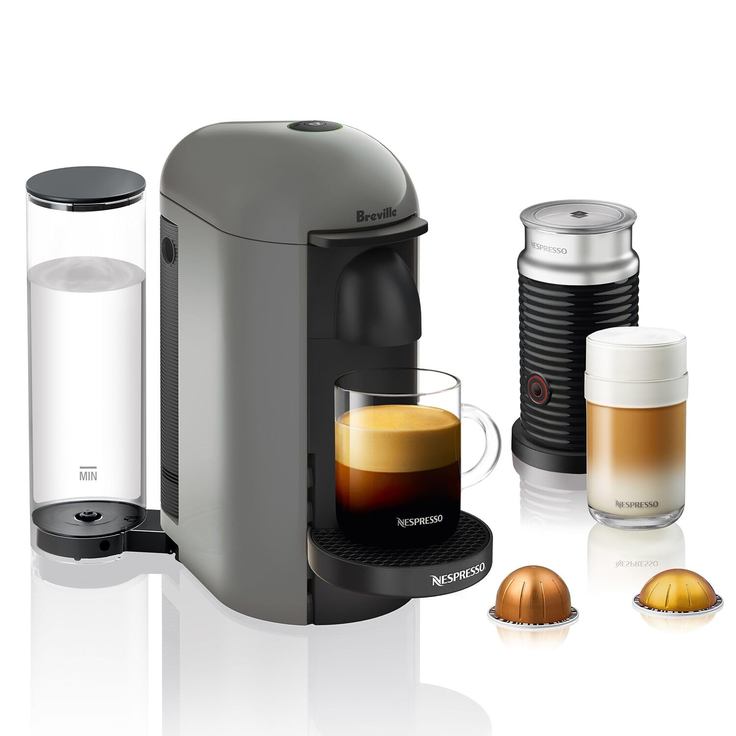 Nespresso Vertuo Plus Deluxe Coffee and Espresso Maker by Breville, Titan with Aeroccino Milk Frother
