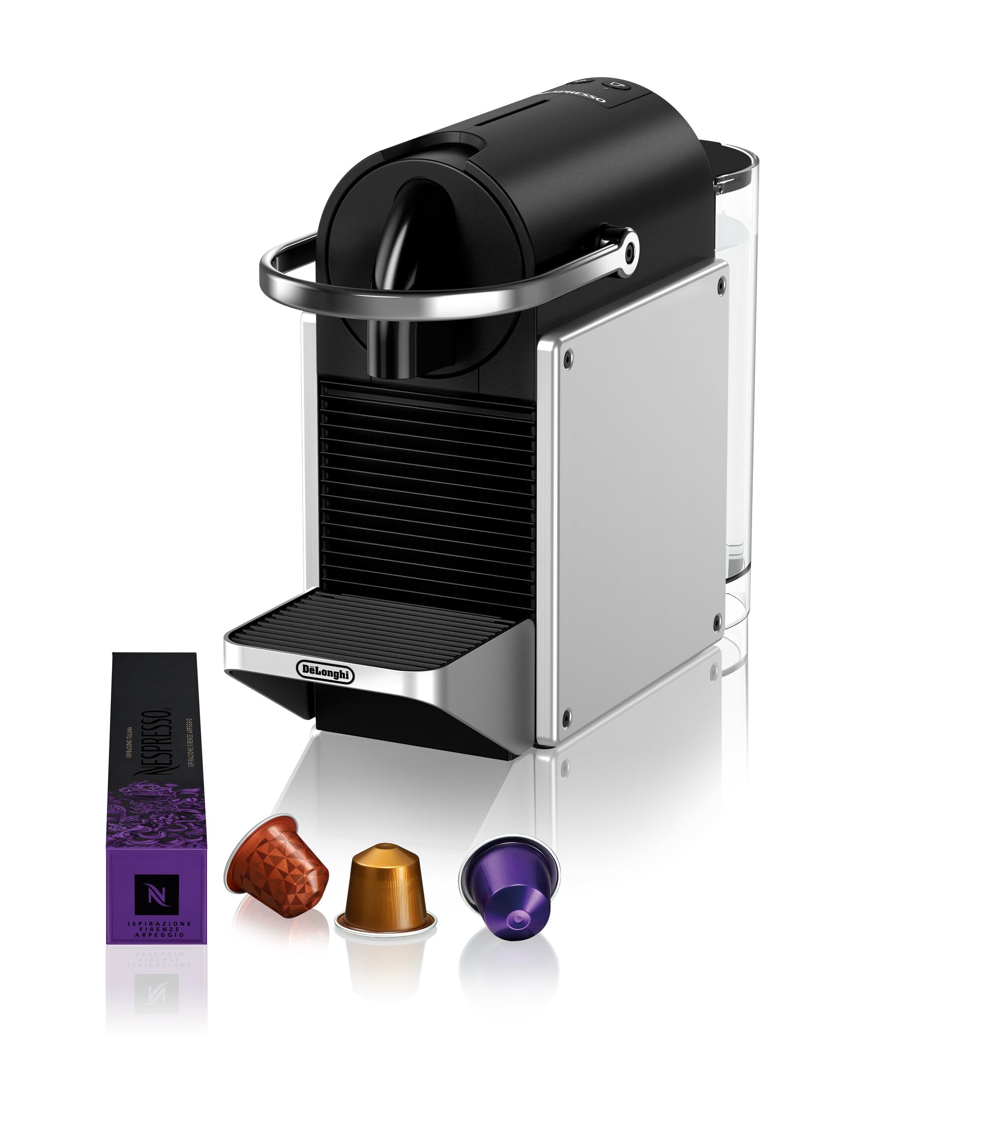De'Longhi Nespresso Pixie EN127.S, Fully Automatic Coffee Machine, One-Button Coffee Machine with Multi-Function, Welcome Set Included, Compact Design, 19 Bar Pressure, 1260W, Silver
