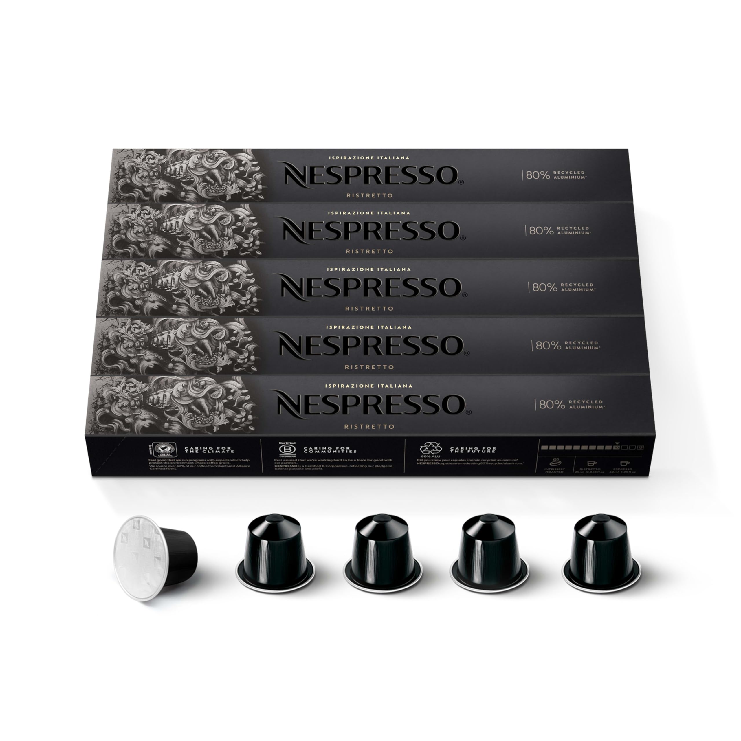 Nespresso Capsules OriginalLine, Ristretto Decaffeinato Italiano, Dark Roast Espresso Coffee, 50-Count Espresso Pods