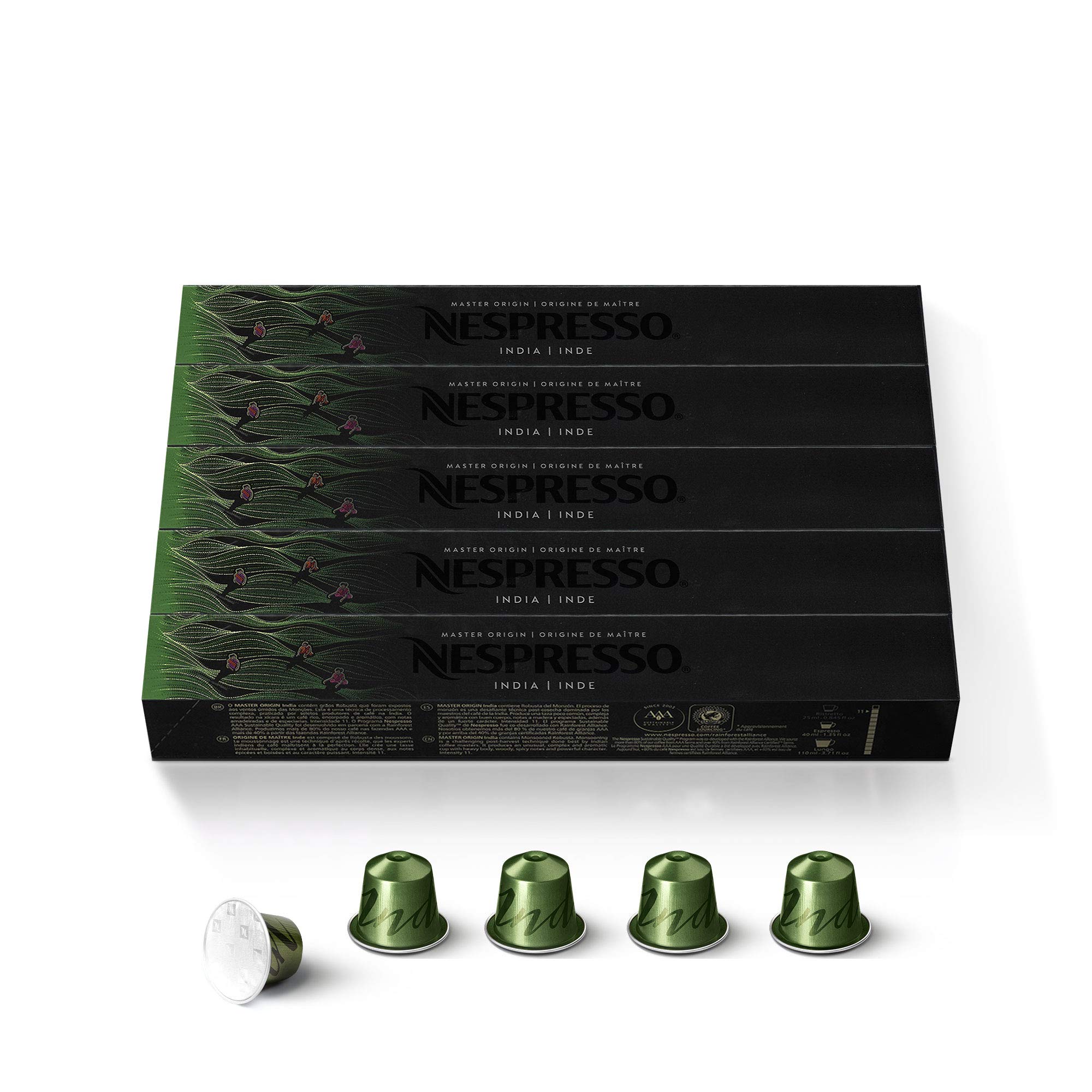 Nespresso Capsules OriginalLine, India Master Origin, Dark Roast Coffee, 50 Count Coffee Pods