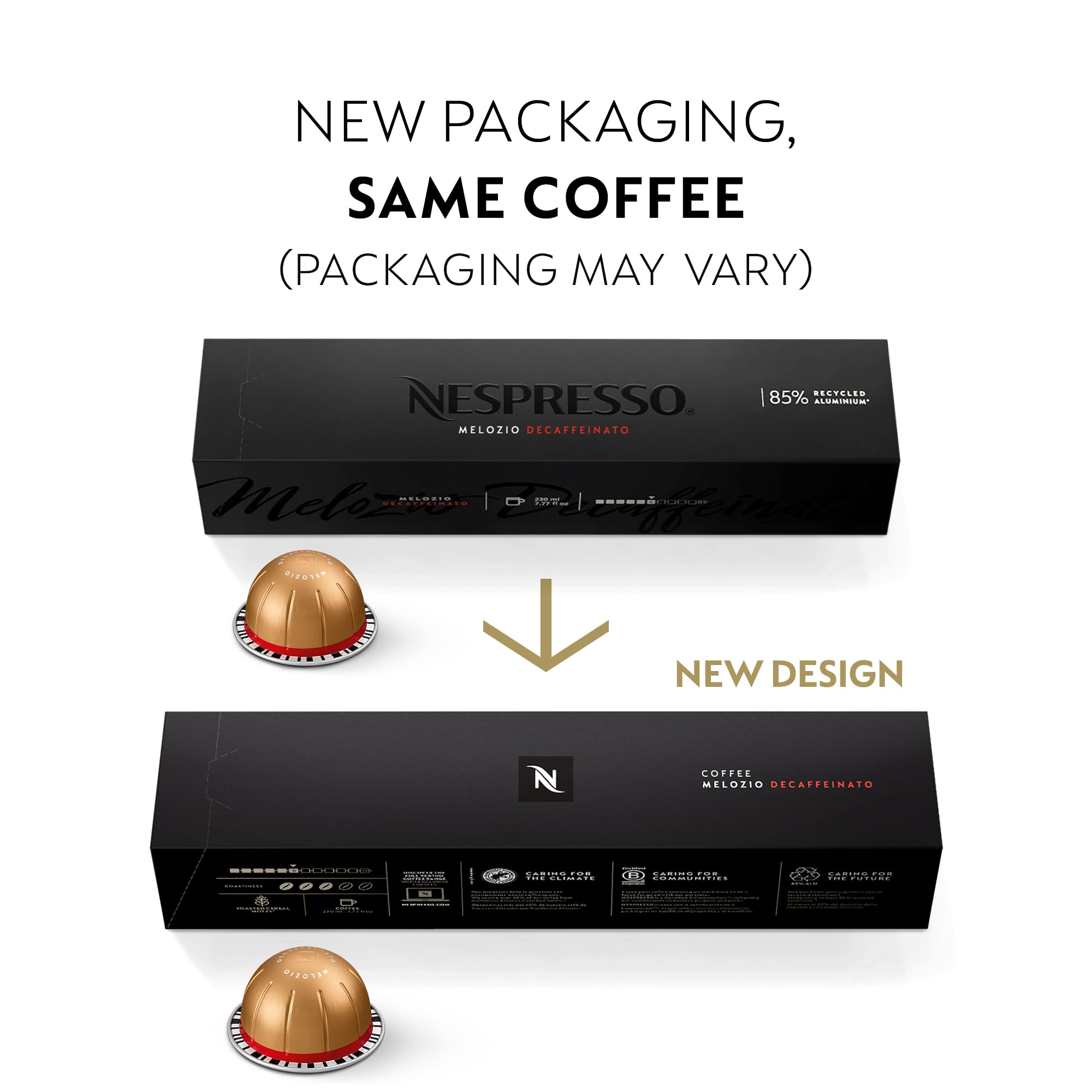 Nespresso Capsules Vertuo, Melozio Decaffeinato, Medium Roast Espresso, 30-Count Coffee Pods, Brews 7.8 oz.